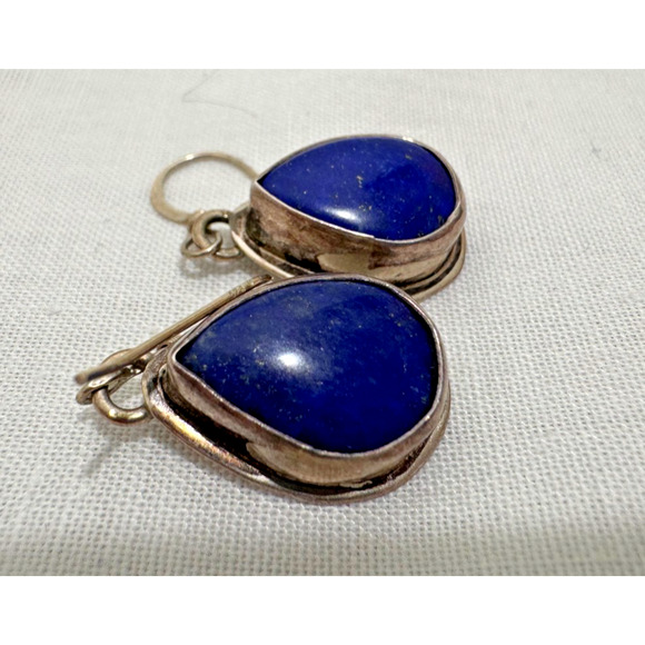 VINTAGE Lapis Lazuli Sterling Silver Earrings TS Signed Native American Teardrop - Picture 5 of 5